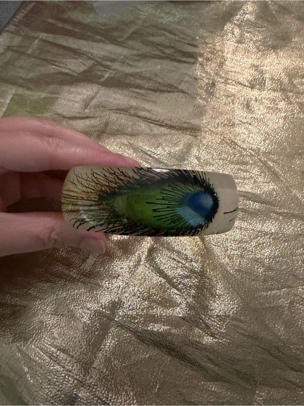 Peacock Feather Print Bangle - Green Blue Design